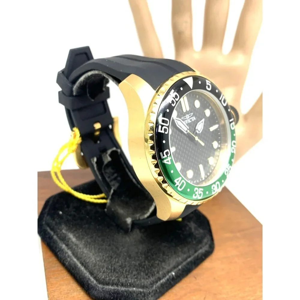 Invicta Men's Watch 35661 Pro Diver Quartz Gold Black Green Bezel Rubber Band